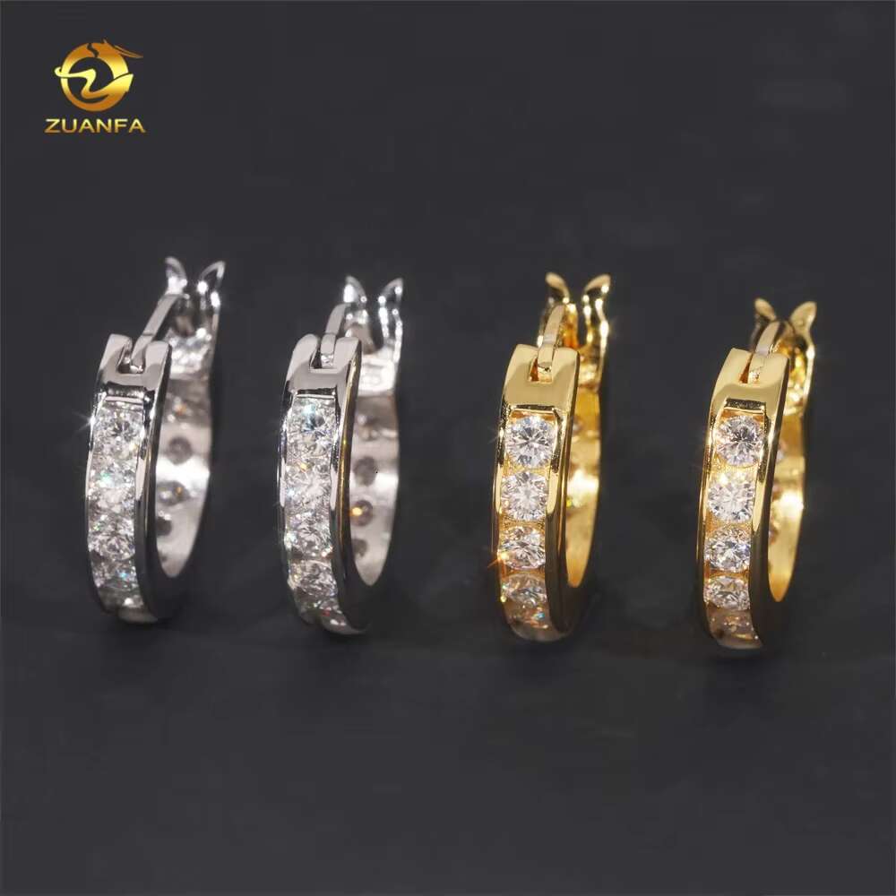 High Quality Low Price 925 Sterling Silver Hip Hop 18k Gold Plated 2mm Moissanite Diamond Hoop Earrings