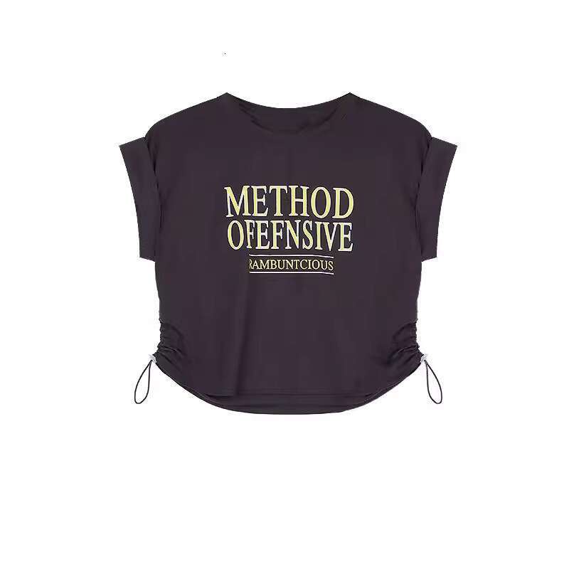European Style Printed Letter Round Neck Short Sleeve T-Shirt For Women Summer Versatile Drawstring Jazz Hot Girl Top Trendy B5