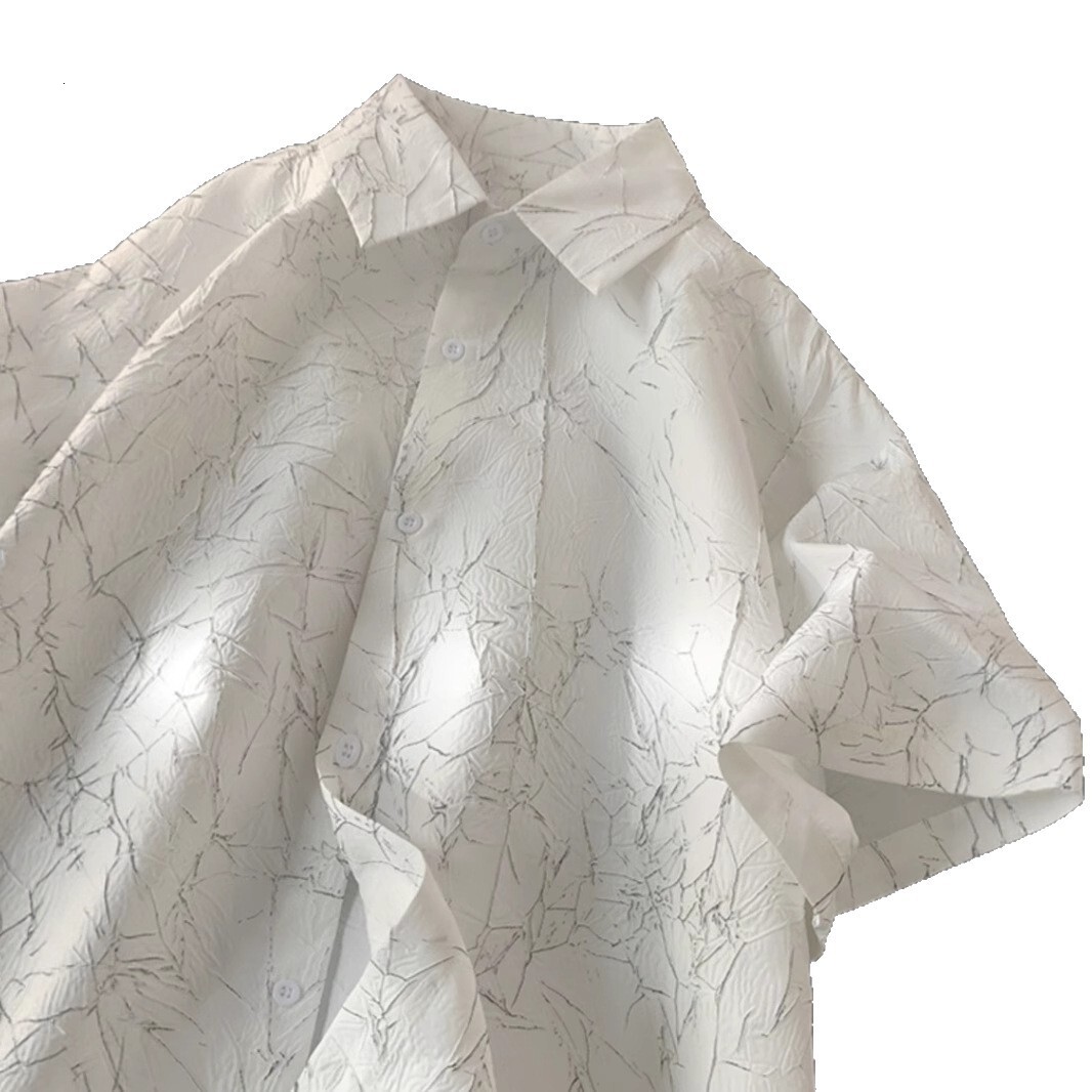 Pleated Ice Silk Short Sleeve Shirt For Men, Summer Thin Designer Short Sleeves Cool Trendy Handsome High-end Casual Fashion Shirt Jacket