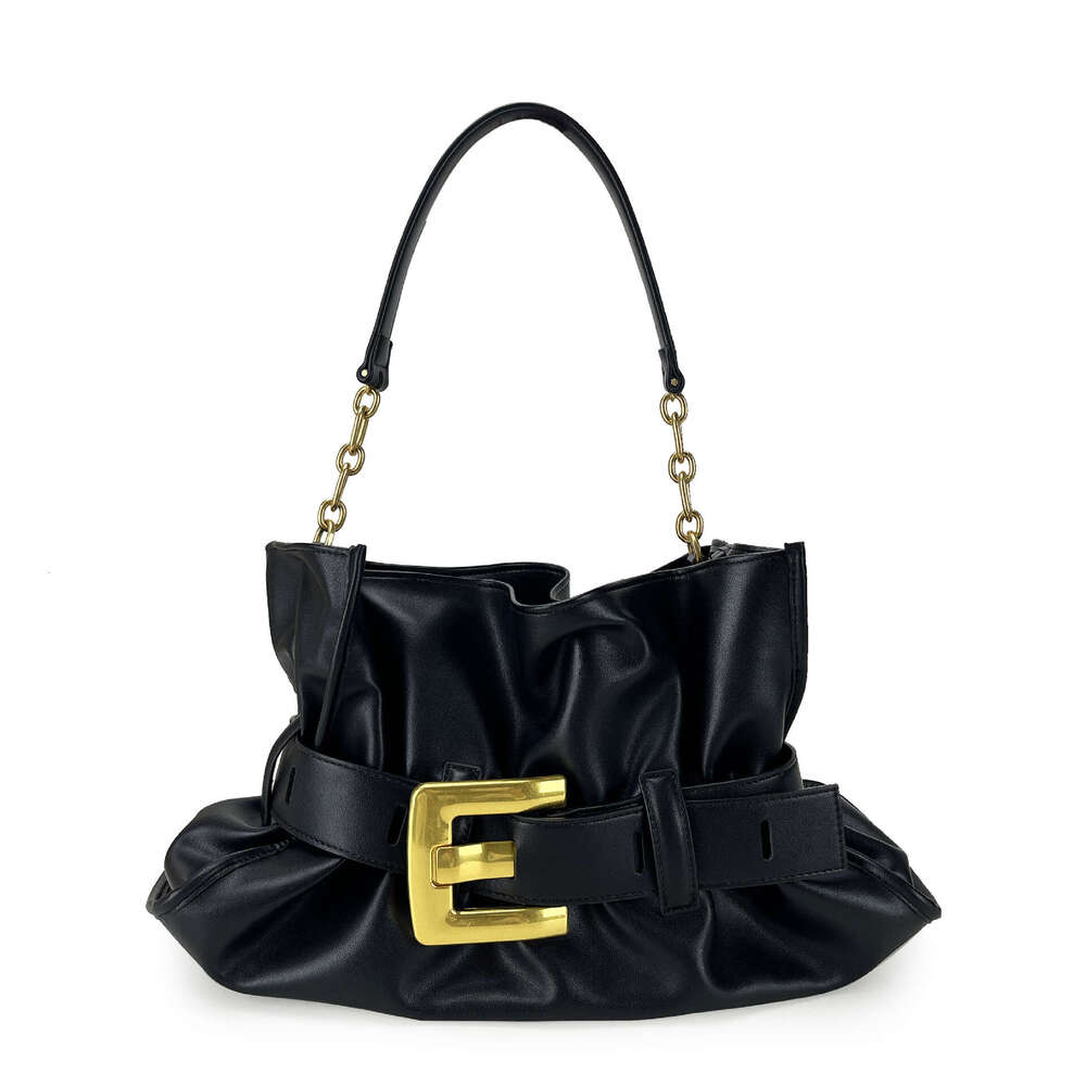 Summer New Fashion Women s Pleated Cloud Handbag with Metal Chain Strap and Eye catching Square Buckle