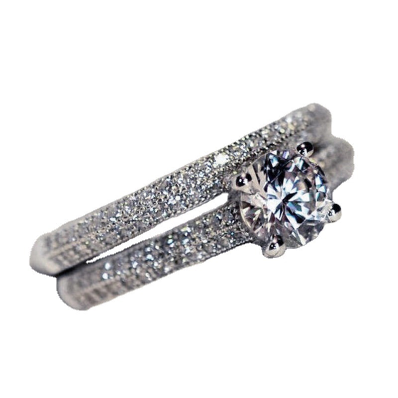 Elegant Zircon Proposal Ring with Matching Band - Stylish Diamond-Like Engagement Jewelry