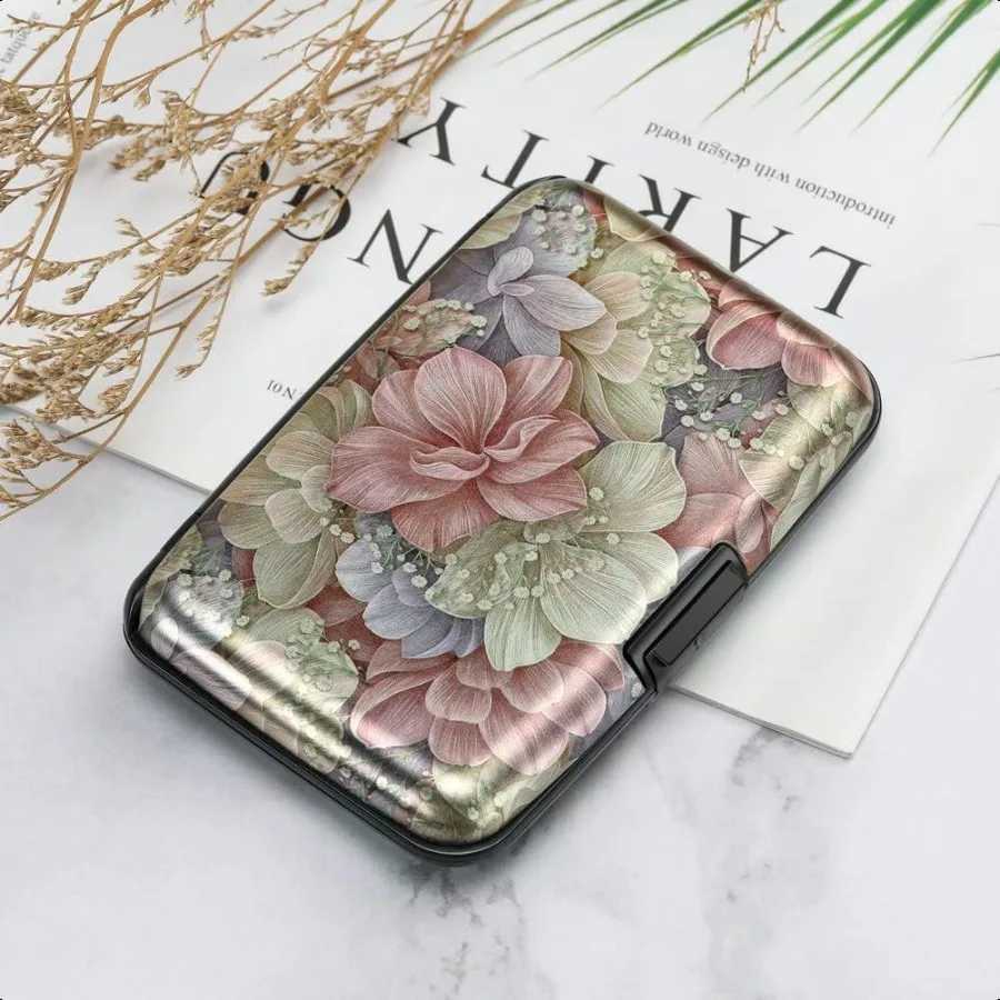ELFISH Mini RFID Aluminum Wallet s Holder Business Card Case Metal ID Case for Men Wen Happy Flower Y250707