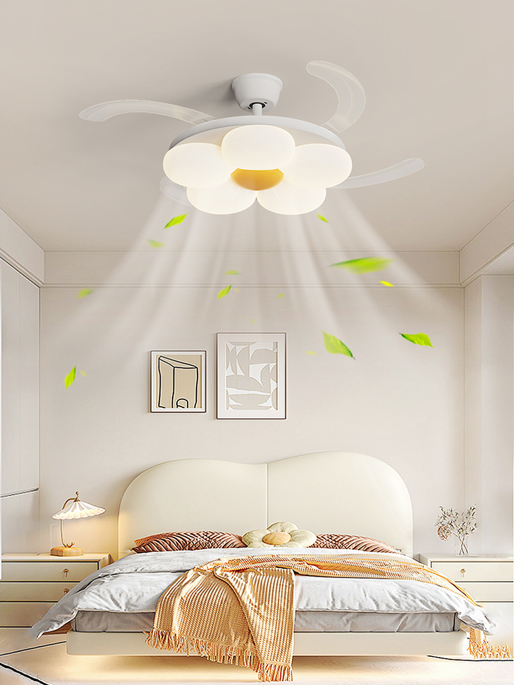 Modern Ceiling Fan with LED Light for Home Decor Flower Invisible leafless
