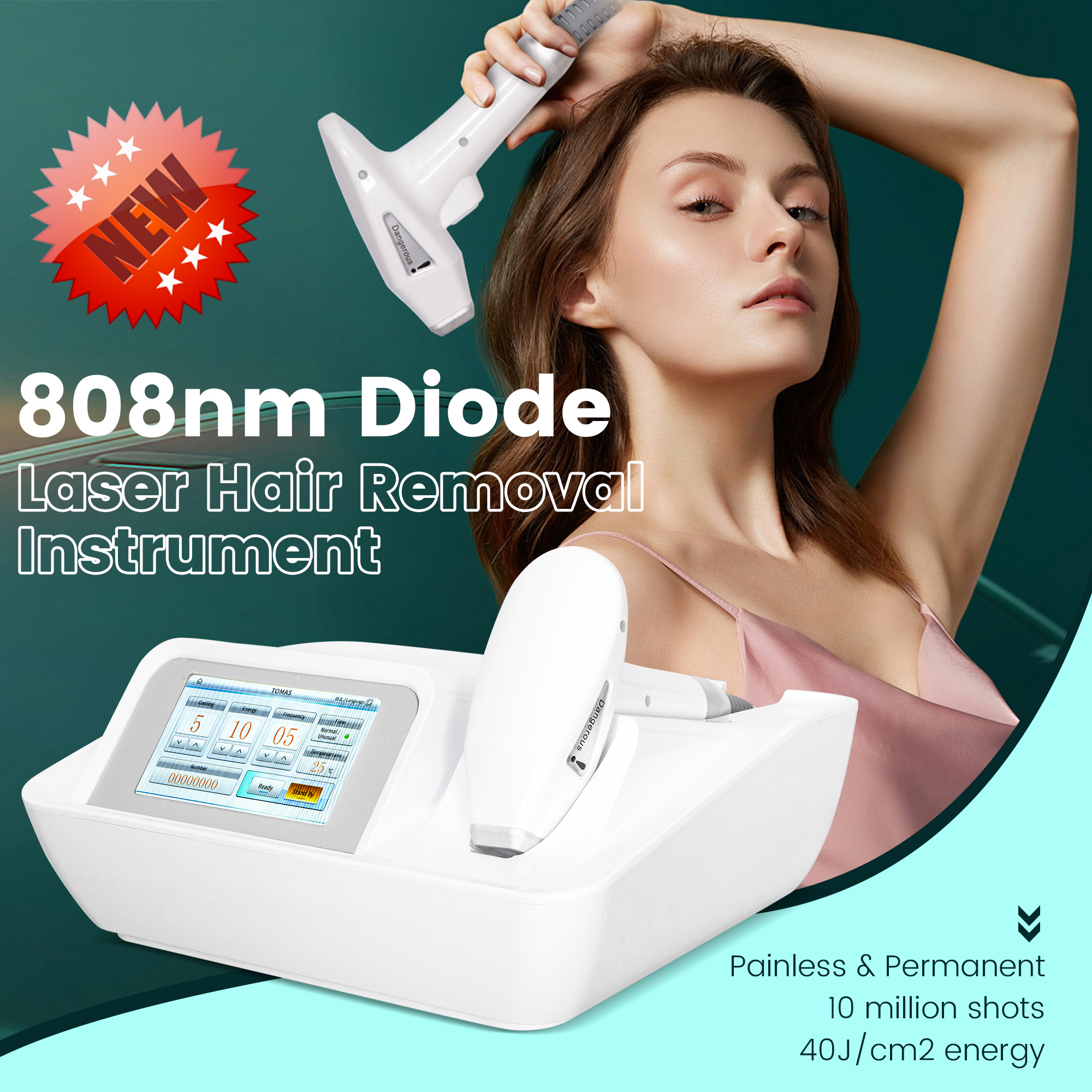 Portable 808nm Diode Laser Hair Removal Epilator Machine with Cooling Head for Painless Professional Use on Face and Body