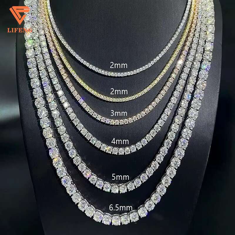Lifeng 5 mm Hip Hop Tennis Chain Necklace for Women 925 Sterling Silver Chain VVS Moissanite Diamond Rose Gold Tennis Chain