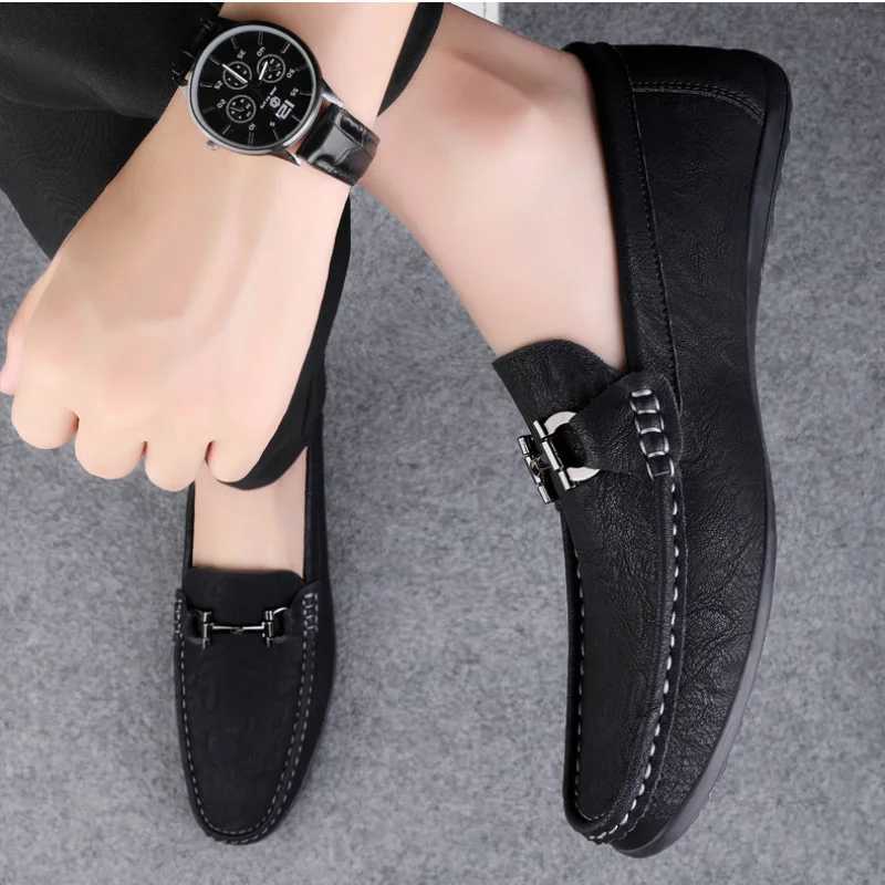 Mens Shoes Large Size Simple Mens Lazy Casual Shoes for Mens Black Light Driving Loafers Mens Shoes Leather Shoes Y250707
