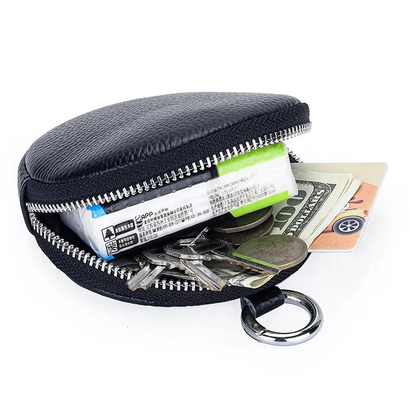 Coin Purse Change Pouch for Women Key Ring Wallet Minimalist Small Item Storage Bag Genuine Leather Round with Zipper 250628