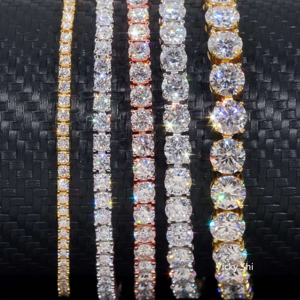 GRA Certified Diamond Tester Pass Moissanite Tennis Chain 925 Silver Fine 2MM-5MM Iced Out Bling Bling Moissanite Tennis Necklace