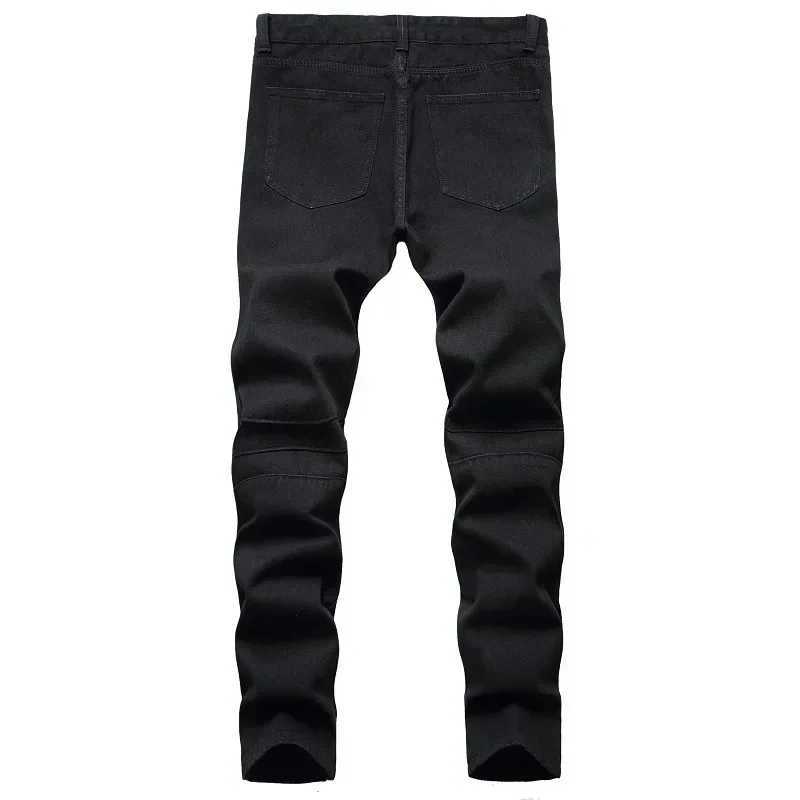 New Mens Slim Jeans White Motorcycle Trendy Casual Patchwork Denim Trousers Fashion Tight Folding Male Pants (without Belt) XJ250707