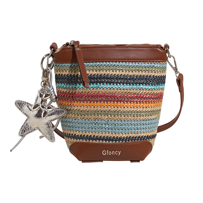 Free shipping designer Bohemian Straw Small Bag for Women 2025 New Summer Fashion Woven Crossbody Bag Trendy Bucket Bag
