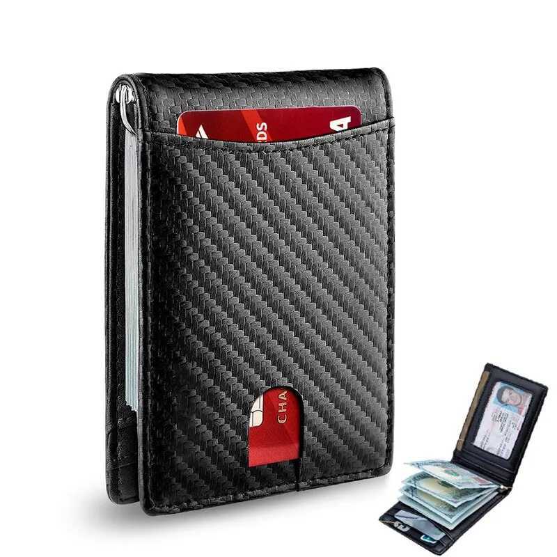 Rfid Carb Fiber Men Wallets Man Card Holder Mey Bag Slim Thin Mini Wallet M Small Short Purse Black Wt Billfold Vallet Y250707