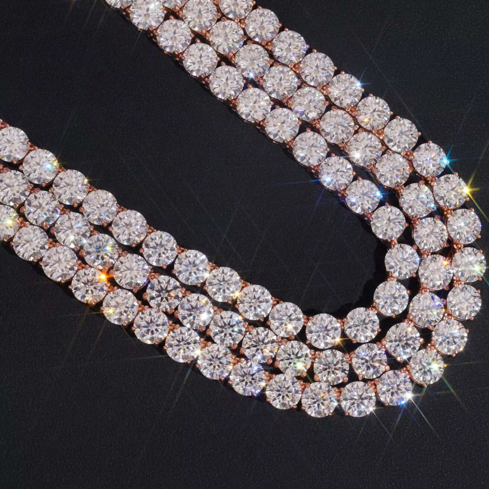 GRA Hip Hop Jewelry Solid 925 Pure Silver Brilliant Cut VVSD Colorful 8mm Necklace Full Diamond Moissanite Tennis Chain