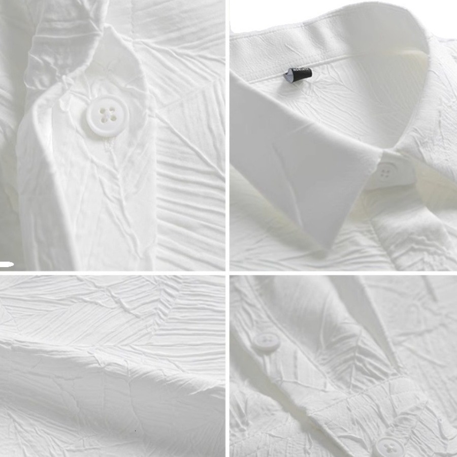Jacquard High-end Feel Turn-down Collar White Shirt Men Loose Casual Shirt Youth Y2K Stylish Designer Short Sleeves Korean Version Outerwear Top