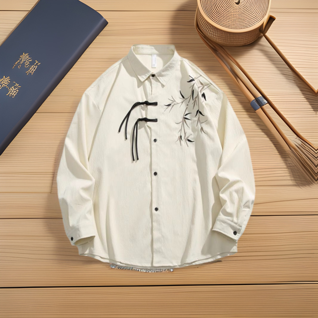 Chinese Style Green Bamboo Embroidery Long Sleeve Shirt For Men Engagement And Marriage Certificate Outfit New Chinese Designer Short Sleeves Style Sp
