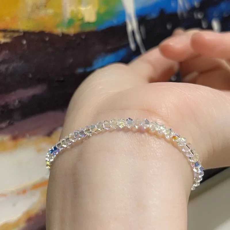 Shiny Transparent White Thin Crystal Bracelet for Women Simple Refracted Colorful Light Stretch Bracelet 2023 Jewelry Party Gift XJ250707