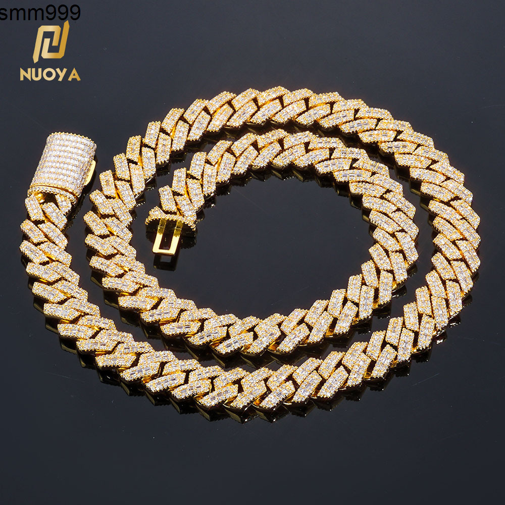 NUOYA 14MM Heavy Cuban Link Chain Necklace Mixed Inlay Baguette Round CZ Prong Set Iced Out Hip Hop Jewelry