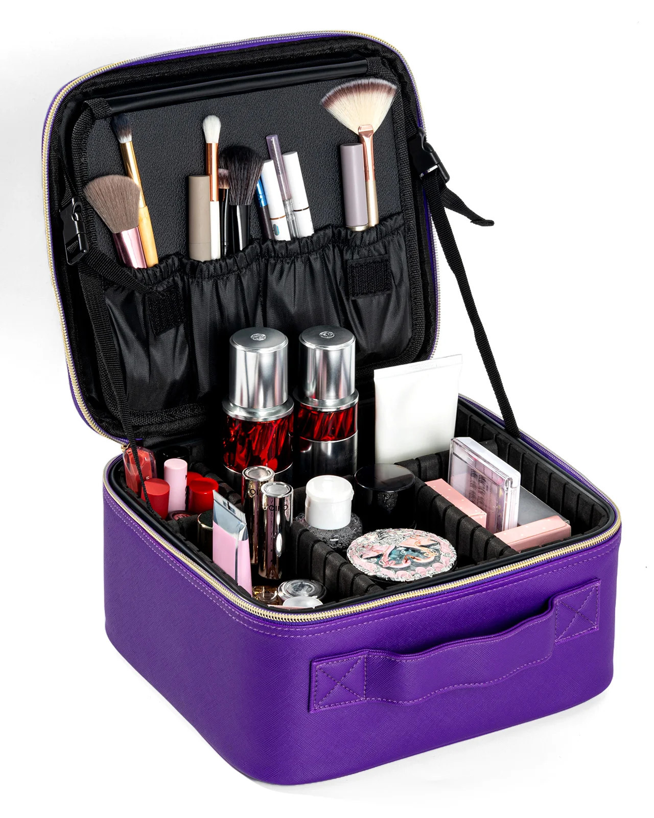 Makeup Bag With Mirror lampTravel Waterproof Necessary Beauty Brush Embroidery Tool Storage Cosmetic Case Portable Makeup Box 250701