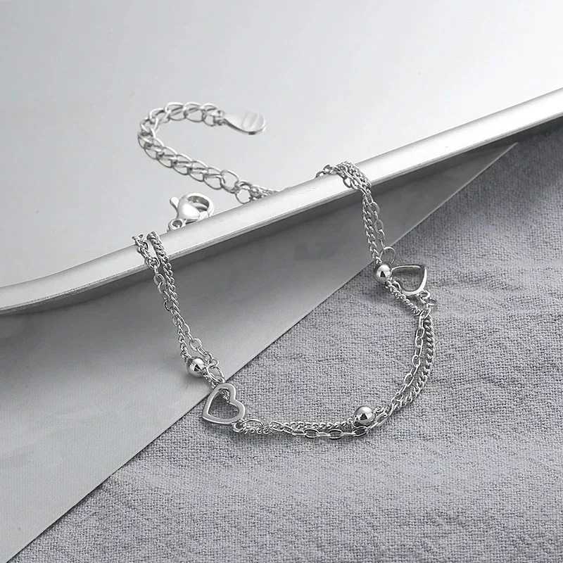 925 Sterling Silver Double Love Heart Hollow Round Beads Bracelet for Women Fashion Romantic Jewelry Classic Adjustable Gifts XJ250707