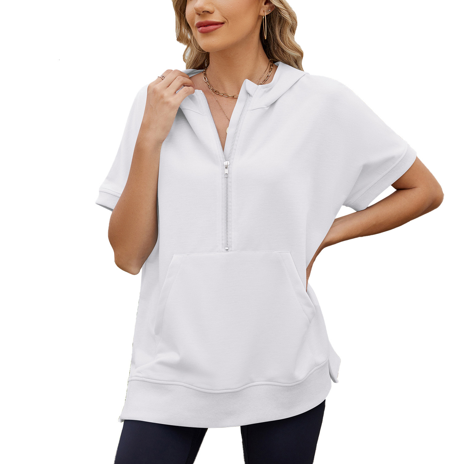 Free Shipping Designer Fashion Trend Versatile Women's Plus Size European and American Cross-Border Trade 2025 Spring Summer Hooded Loose Short S