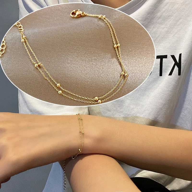 Fashionable 925 Sterling Silver Gold Small Round Bead Bracelet for Womens Retro Double-Layer Bracelet Birthday Jewelry Gift XJ250707
