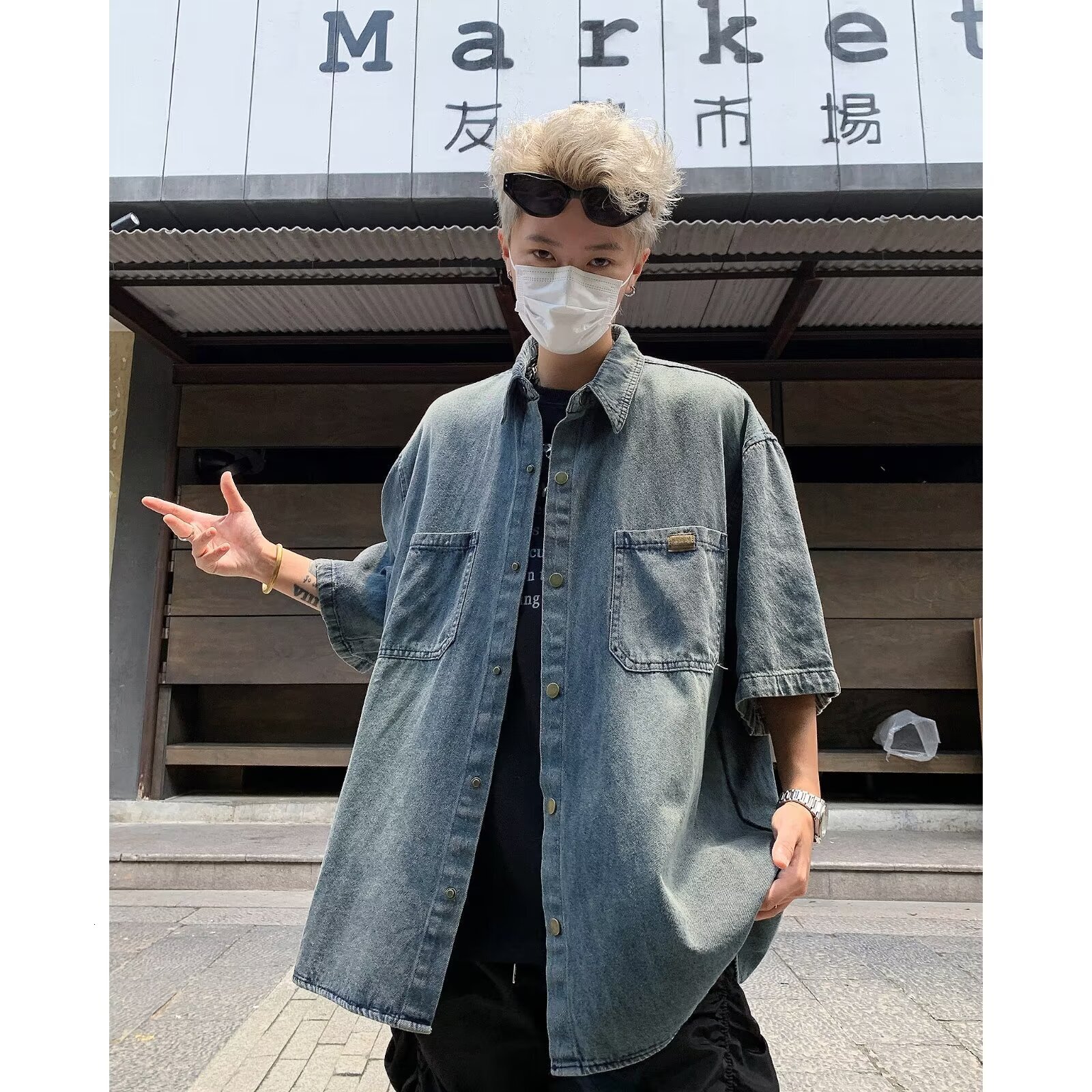 American Retro Japanese Washed Denim Designer Short Sleeves Shirt For Men High-end Summer Loose Casual Distressed Short Sleeve Versatile Jacket