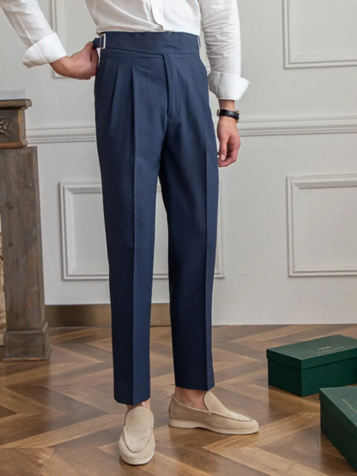Naples Casual Business Attire Bottoms Men Slim Italian Gurkha Classic Trousers Comfortably Fit Your Curves Adjustable Waist 250707