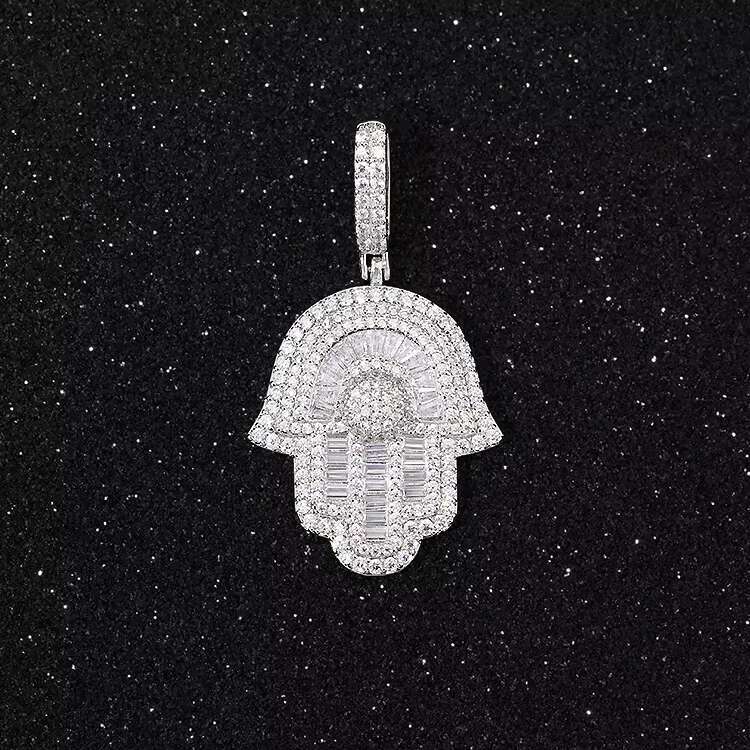 Wholesale Hip Hop Custom Hamsa Hand VVS Moissanite Diamond Pendants Iced Out Gold Plating 925 Sterling Silver Pendant