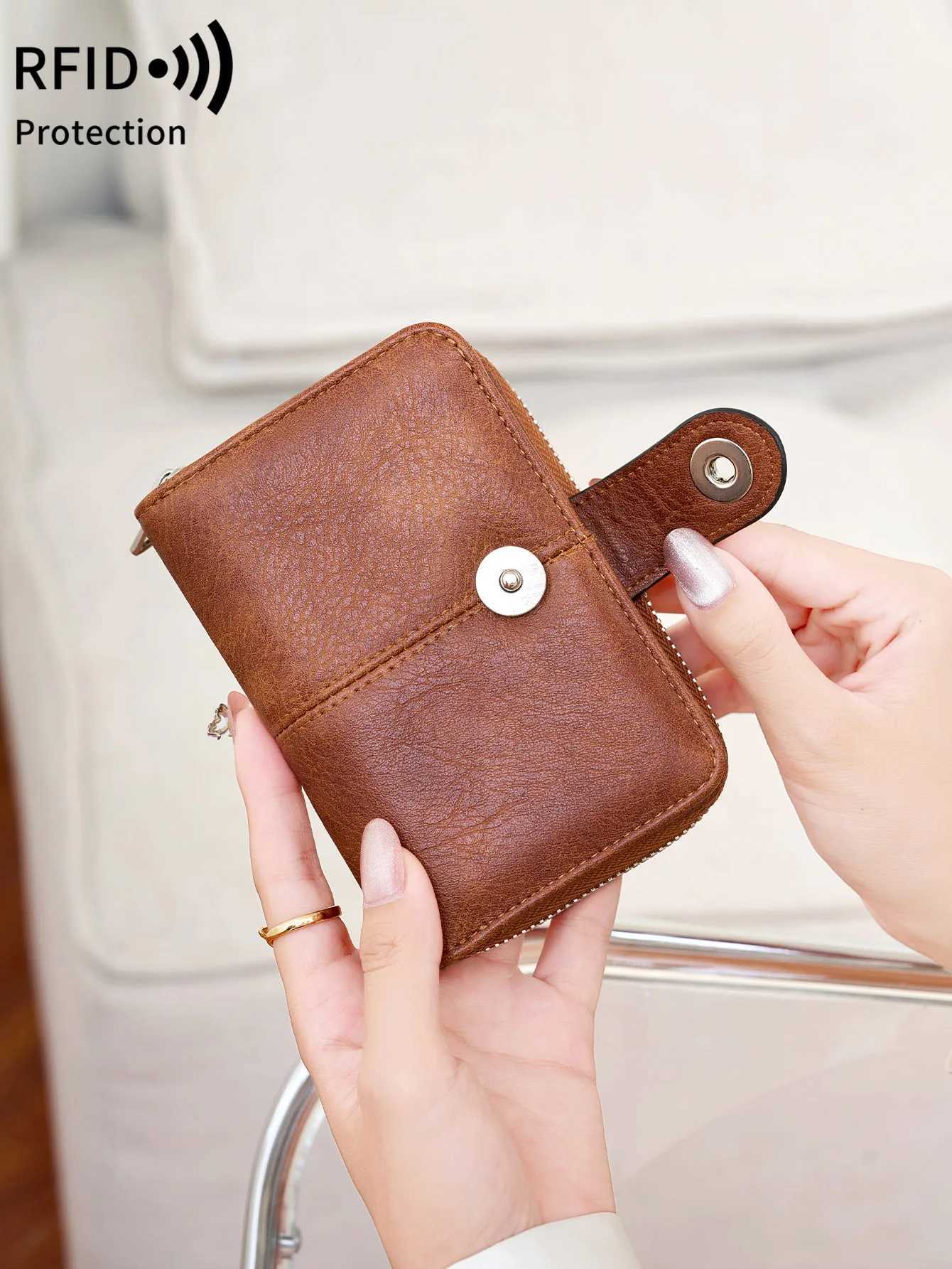 New Wens Wallet Trifold RFID Short Wallet Fi Large Capacity Buckle Zipper Coin Wens Coin Purse Card Holder Y250707