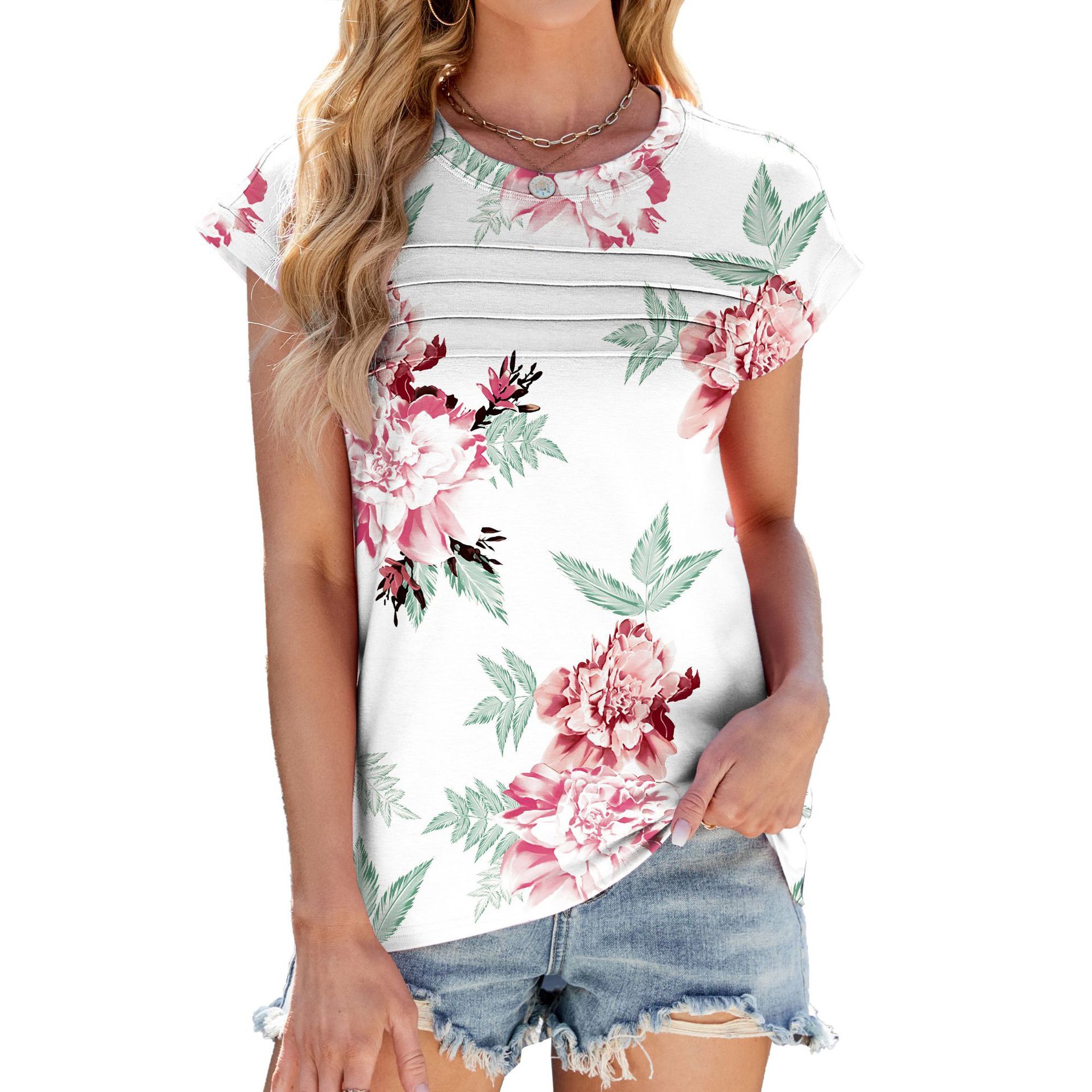 Designer Fashion Trend Versatile Women's Plus Size Free Shipping European and American Cross-Border Trade 2025 Spring Summer New Printed Striped 
