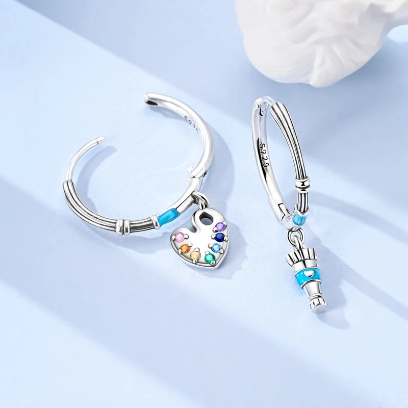 Youthful 925 Sterling Silver Brush Color Palette Painter Earrings Literary Style Womens Jewelry Accessories 250701