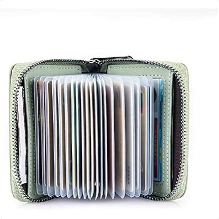 Suweibuke Genuine Leather Wallet Holder RFID Blocking Secure Card Case ID Case Organizer Zipper Wallet Light Green Y250707