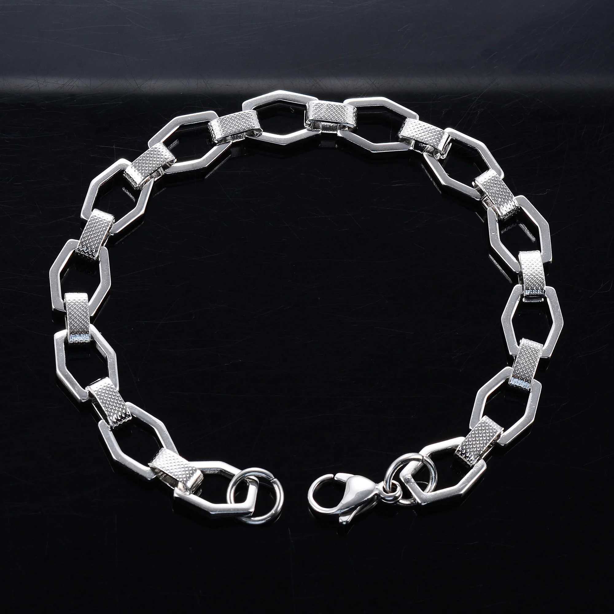 9mm Stainless Steel Link Hexagon Hand Chain Bracelet for Women Men Hip Hop Rock Punk Boy Wristband Anklet Metal Jewelry AccessoryXJ250707