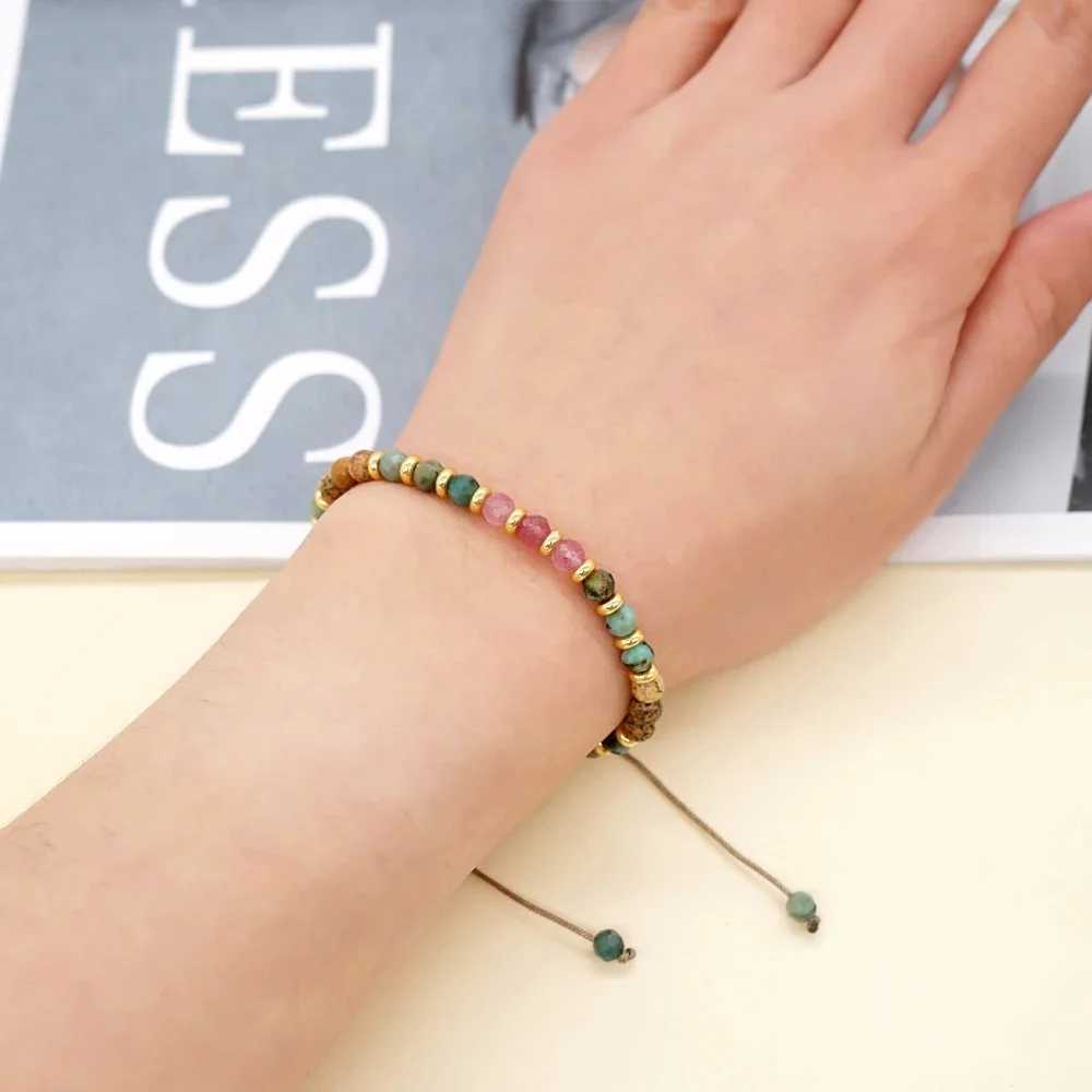 Multicolor Natural Stone Gold Spacer Beads Adjustable Beaded Bracelet for Women Casual Travel Accessories Bracelet Gift for Friends XJ250707