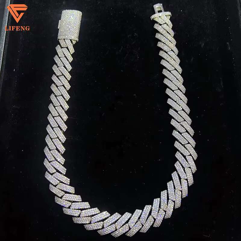 Fashionable Mens Silver VVS Moissanite Diamond Baguette Cut Pearl Cuban Link Chain Hip-hop Rapper Singer Style GRA Certificate