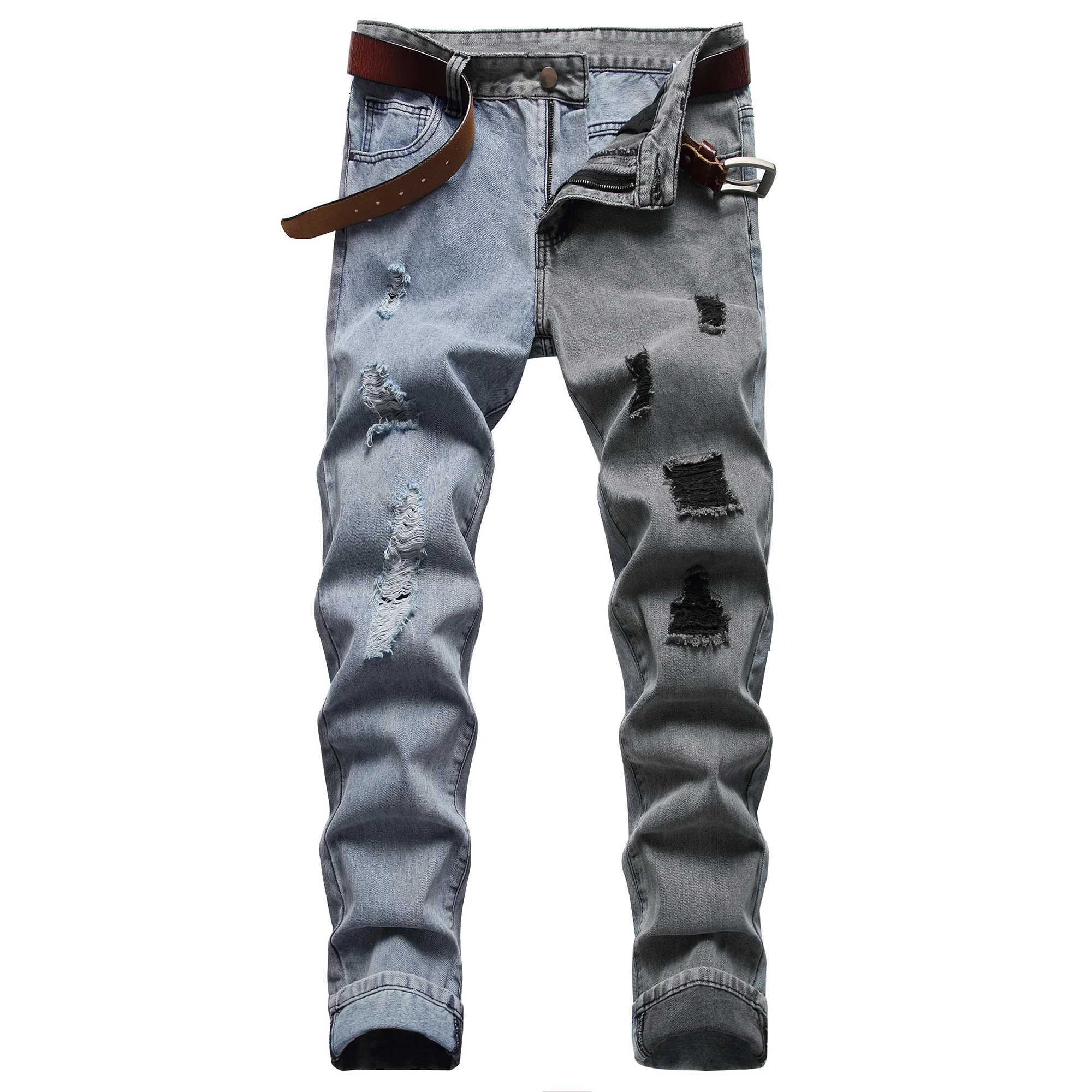 Mens ripped jeans Slim casual two-tone jeans Mens ripped jeans Mens ripped jeans XJ250707
