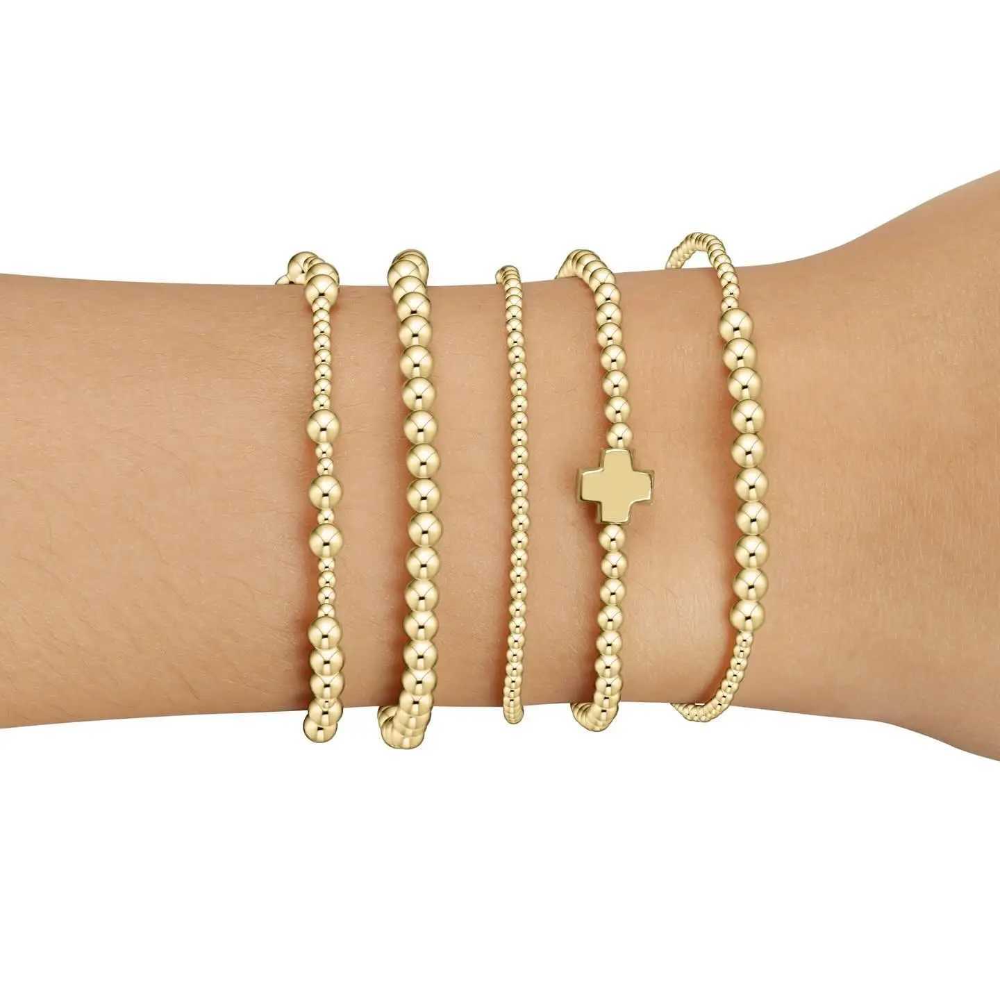 18K Gold Plated Beads Bracelet Christian Cross Bracelets for Women Stackable Jewelry Designer Pulseras Luxury Hypoallergenic XJ250707