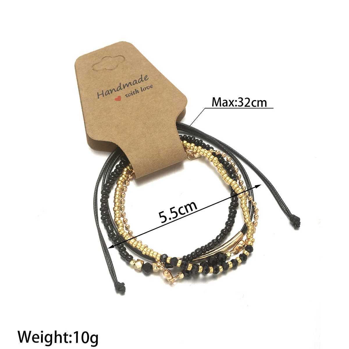 Handmade Black Glass Stone Bracelet Set for Women Simple Braided Rope Beads Chain Bangle Female Fashion Jewelry Accessories XJ250707