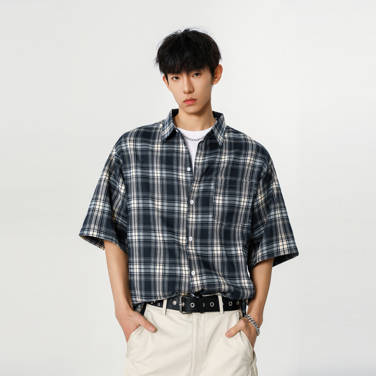 Vintage Street Plaid Short Sleeve Shirt For Men And Women Summer Trendy Youth Cleanfit Loose Casual Designer Short Sleeves Shirt Jacket