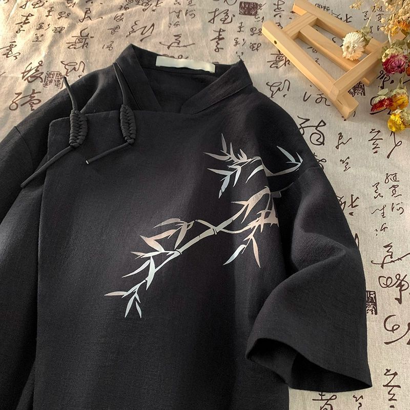 New Chinese Style Designer Short Sleeves Short Sleeve Shirt For Men 2025 Summer New Tree Branch Print National Trend Design Loose Top Jacket