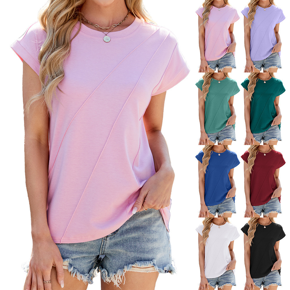 Designer Fashion Trend Versatile Women's Free Shipping European and American Cross-Border Trade 2025 Spring Summer New Solid Color Round Neck Loo