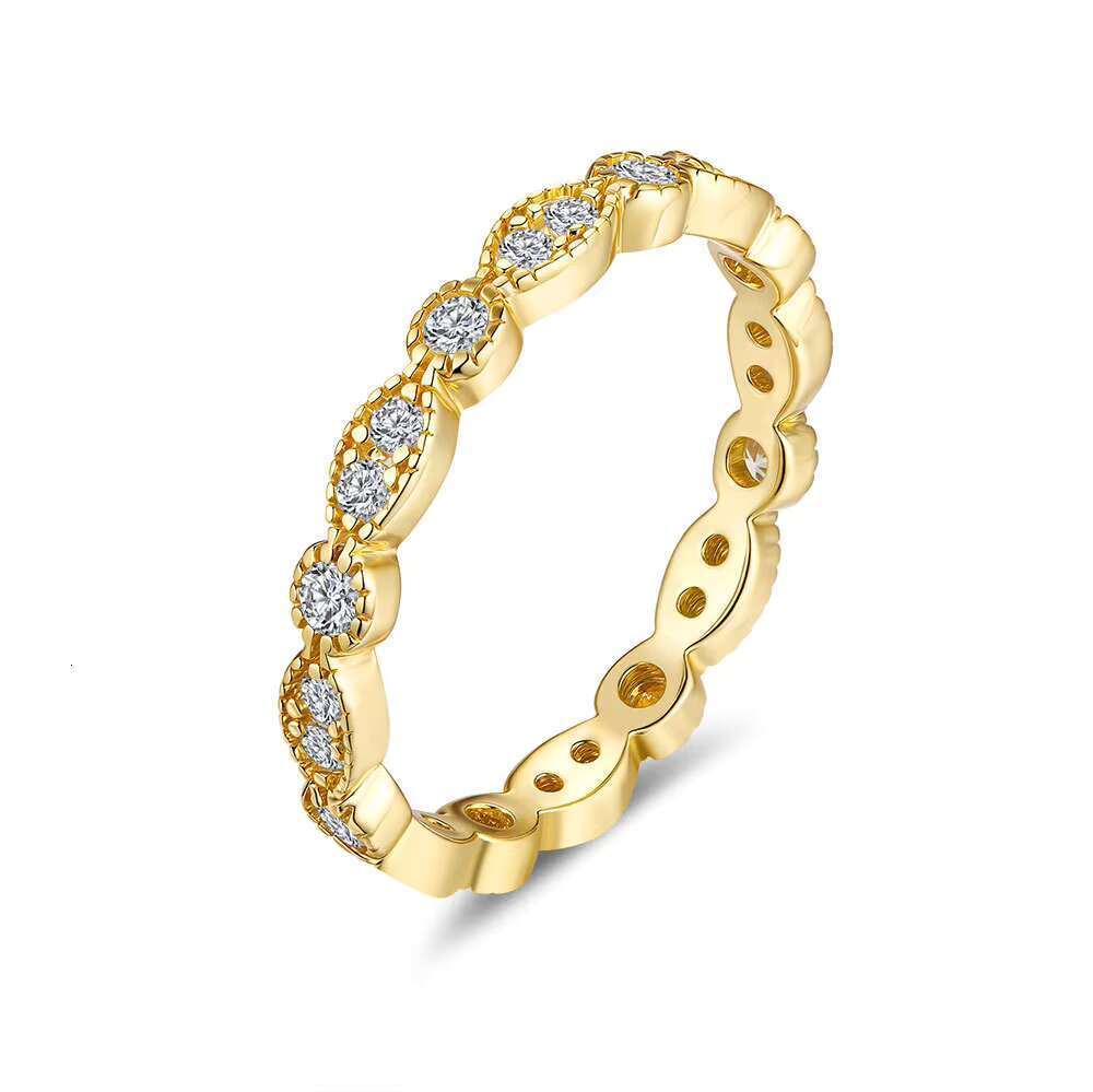 Trendy S925 Sterling Silver Moissanite Diamond Eternity Ring Gold Plated Womens Party Gift Jewelry