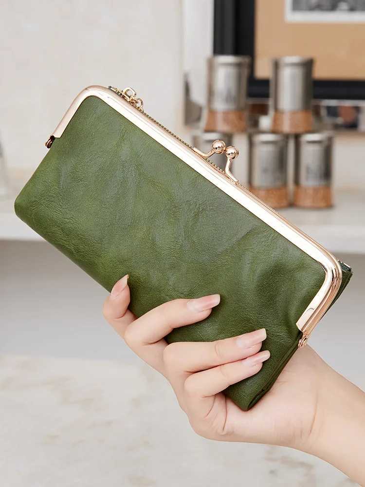 Solid Color Mti Functial Lg Wallet Vintage Cluh Coin Purse Wens Card Holder Zipper Wallet Y250707