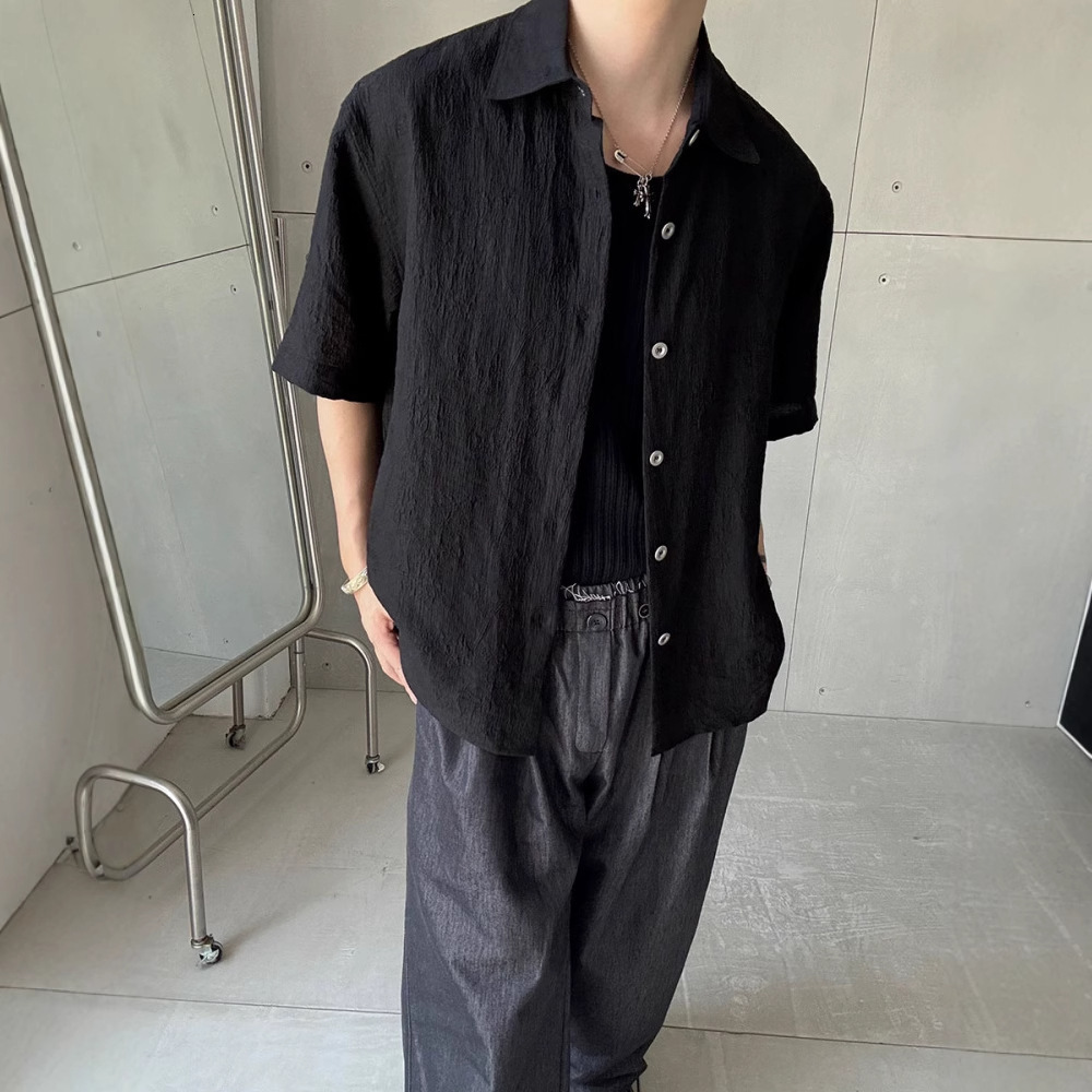 Factory Direct Supply Textured Old Money Style Summer New Designer Short Sleeves Lazy Style Shirt Men Vacation Casual Loose Short Sleeve Shirt