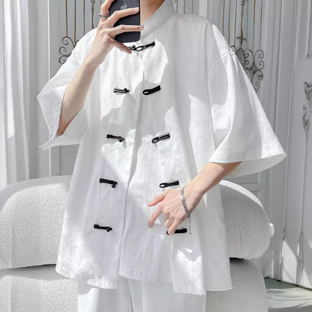 Chinese Style Tang Suit Short Sleeve Shirt Men Designer Short Sleeves Summer Thin Stand Collar Half Sleeve Shirt Versatile Trendy Loose Men's Jac