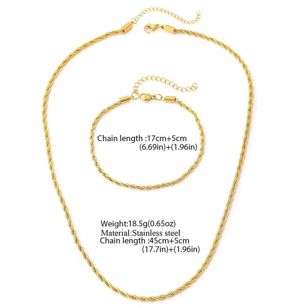 Stainless Steel Set Simple Fashion Hip Hop Twist Chain Necklace Bracelet Set Womens Daily Commuter Jewelry Accessories XJ250707