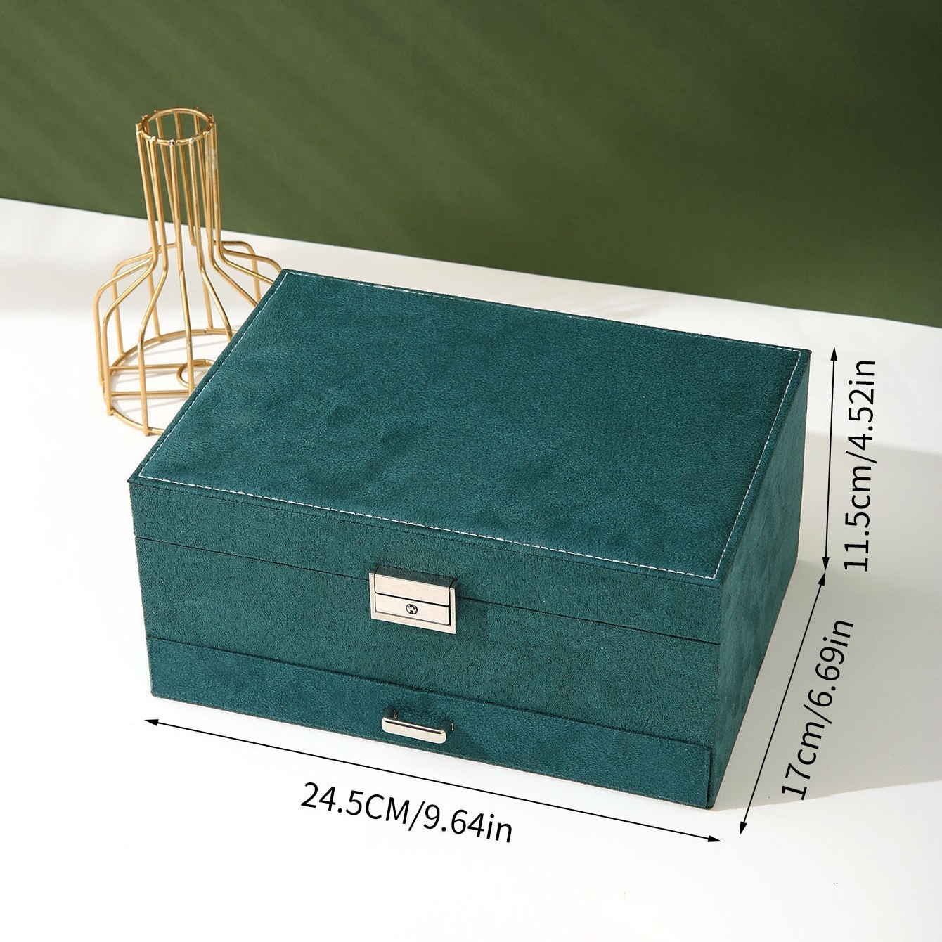 Suede Velvet Dark Green Three-Layer Jewelry Box Large Capacity Necklace Ring Jewelry Storage Box Drawer Style Jewelry Box