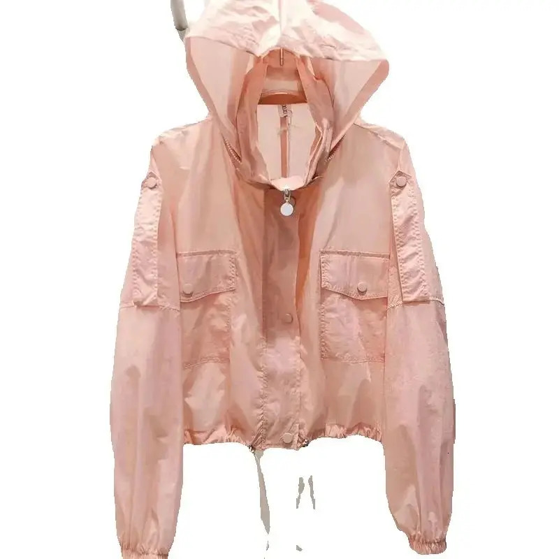 Women Summer Hooded Beach UV Jacket Female Long Sleeve Sun Protection Clothing Ladies Pink Sunscreen Casual Tops 250703