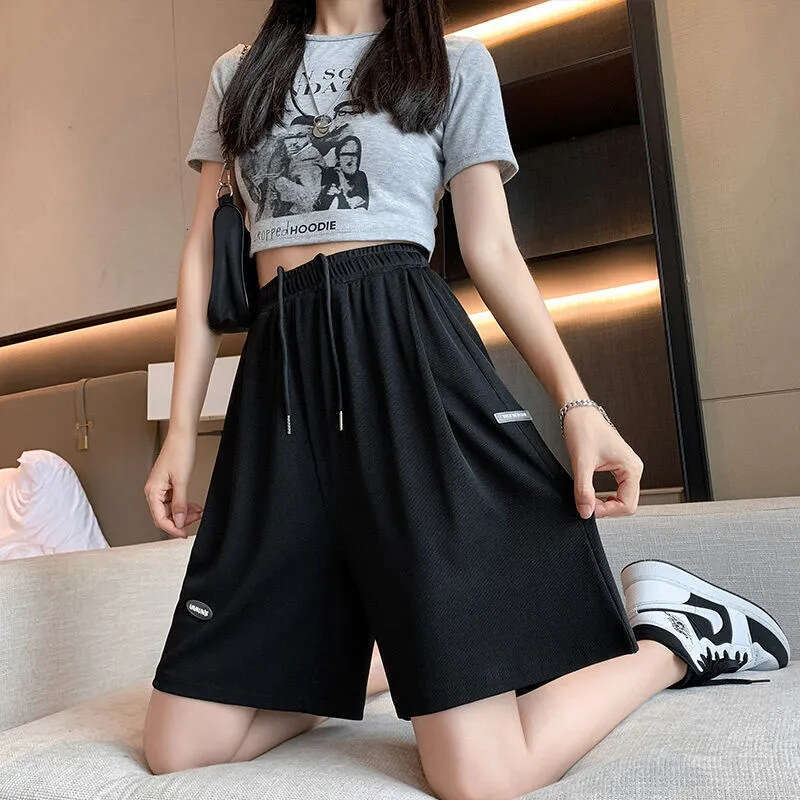 Summer Thin Loose Casual Plus Size Five-Point High Waist Straight Ice Silk Sports Student Shorts For Men And Women B5