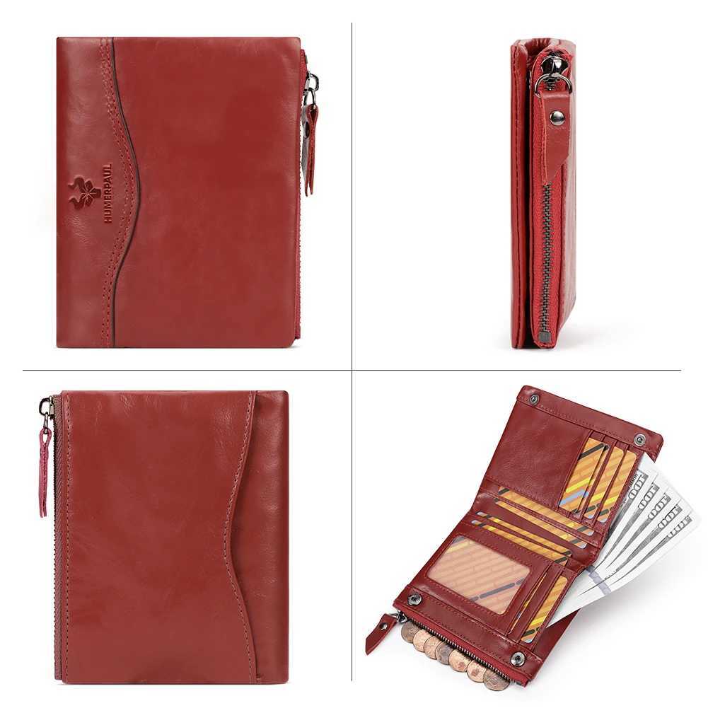 100% Genuine Leather Small Wallet for Wen Bifold Cpact RFID Wallets with Zippet Pocket Short Ladies Mey Clip Y250707