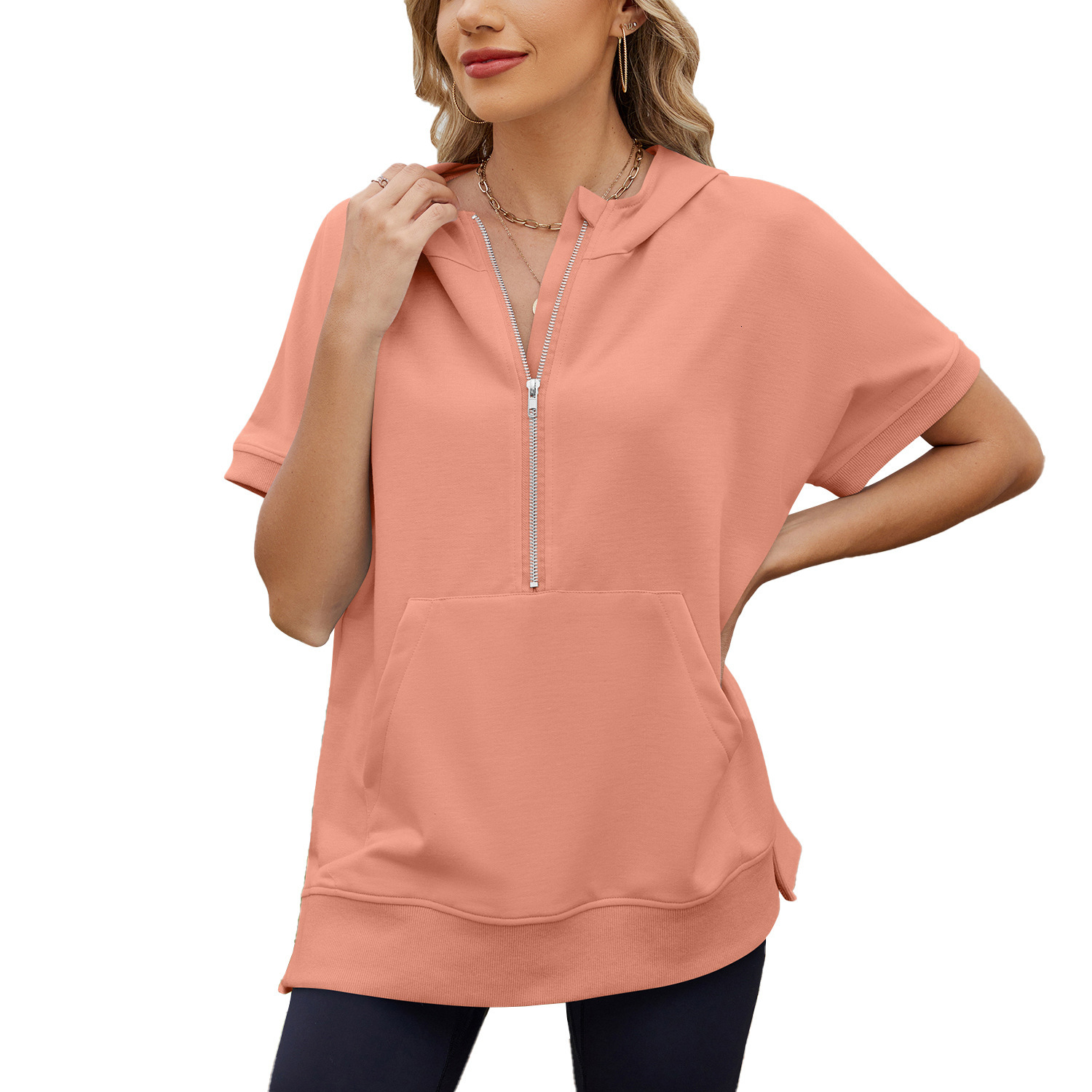 Free Shipping Designer Fashion Trend Versatile Women's Plus Size European and American Cross-Border Trade 2025 Spring Summer Hooded Loose Short S